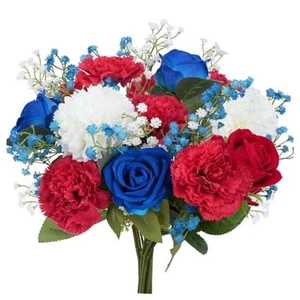 Artificial Flowers, 11PCS Mixed Bush Memorial Day Flower Red White and Blue - Picture 1 of 8
