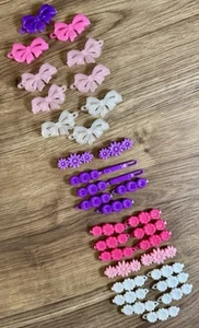 Vintage 80s 90s Plastic Barrettes Hair Clip Daisy Bow 32pc Pink Snap Tight Retro - Picture 1 of 4