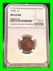 1910 Lincoln Wheat Penny 1c - Graded NGC MS-63BN - Amazing Deep Purple Toning - Picture 1 of 5