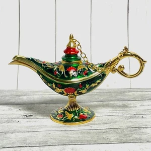 Aladdin Lampe Schmuck Box Juwelentöne emailliert über Goldton - Bild 1 von 12