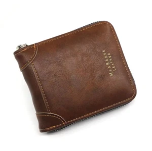 Short Small Zipper Wallet for Men Male Vintage Fashion Casual PU Leather Card - Picture 1 of 3