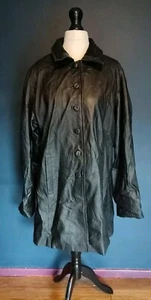 Vintage Donna Pelle Leather Jacket Coat Black Button Up 44" Chest #8 - Picture 1 of 10