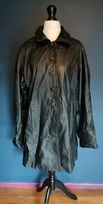 Vintage Donna Pelle Leather Jacket Coat Black Button Up 44" Chest #8 - Image 1 of 4