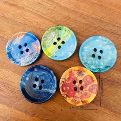 Botones de 4 agujeros con estampado Van Gogh mixto de 24 mm 5 piezas Foto 1 de 4