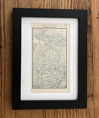 Mapa antiguo enmarcado original del estado de Michigan de 1888 pequeño mapa vintage de Michigan Foto 1 de 2