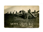 1909 vraie carte postale photo RPPC battage foin récolte agricole « Happy Jack's Rig »