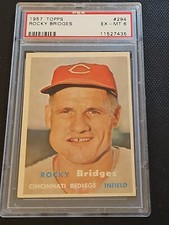 1957 Topps Baseball Scarce Series #294 Rocky Bridges Cincinnati Reds PSA 6 EX-MT