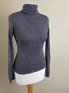 DE COLECCIÓN AÑOS 70 DOROTHY PERKINS negro plata lurex metal poloneck saltador costilla S - Imagen 1 de 7
