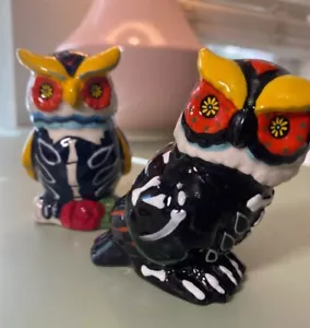 NIB Cracker Barrel Ceramic Dia de los Muertos Owl Salt and Pepper Set BB01B28015 - Picture 1 of 18