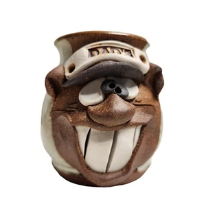 Signed Pottery Folk Art  Mug Dad Father Vintage Figural 3D Ugly Funny Face - Picture 1 of 12