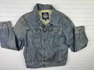 Talbots Size M Mens Denim Jean Jacket Cotton Linen Med Wash - Picture 1 of 4