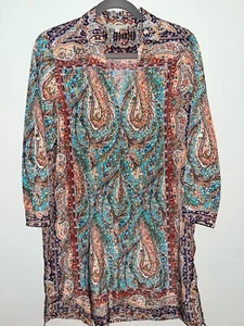 Joan Vass Paisley Print Tunic Top Dress Roll Up Tab Sleeves Medium - Picture 1 of 5