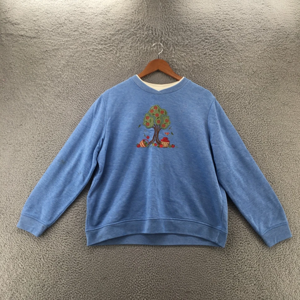 Studio Works Sweatshirt Womens Large Blue Cotton Blend Pullover Long Sleeve - Image 1 of 4