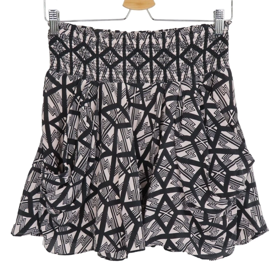 Leifsdottir Women 2 Black Pink All Silk Geometric Ruched Skirt Stretch Waist - Image 1 of 4