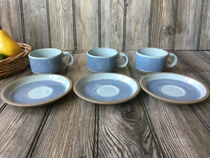 Tazza e piattini da caffè vintage 3 pz Wedgwood Midwinter of DENIM BLUE Inghilterra gres - Foto 1 di 8