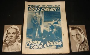 BOY'S CINEMA FILM MAGAZINE 1939 + 2 POSTCARDS Humphrey Bogart Virginia Bruce - Picture 1 of 1
