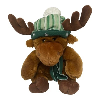 KellyToy Christmas Moose Reindeer Plush Stuffed Animal Toy Green Hat Scarf - Image 1 of 4