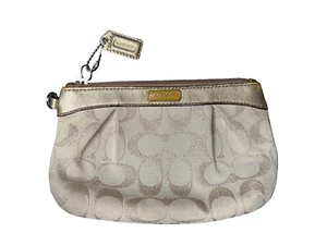 Coach Jacquard Metallic Lurex Plissee Handgelenktasche Lederbesatz *ohne Riemen - Bild 1 von 23