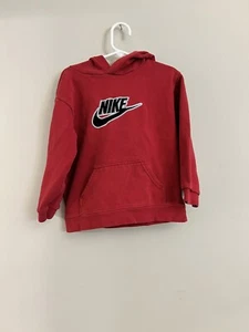 Nike Hoodie Youth Small 6 Red Hooded Sweatshirt Embroidered Swoosh Logo Graphic - Picture 1 of 4