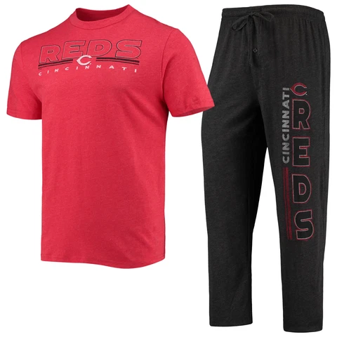 Men's Concepts Sport Black/Red Cincinnati Reds Meter T-Shirt and Pants Sleep Set Cover