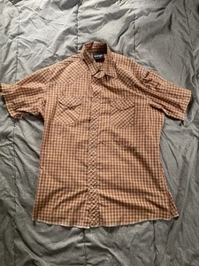 Vtg Wrangler Shirt Mens XLT Orange Western Pearl Snap Plaid Button Front Yoke - Picture 1 of 6
