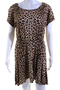 Rebecca Taylor Damen Leinen Jersey Strick Leopardenmuster A-Linie Kleid Beige Größe S - Bild 1 von 6