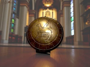 Antique Brass Engraved Lamb Cross and Ray Eucharistic Host Holder Showcase - Picture 1 of 4