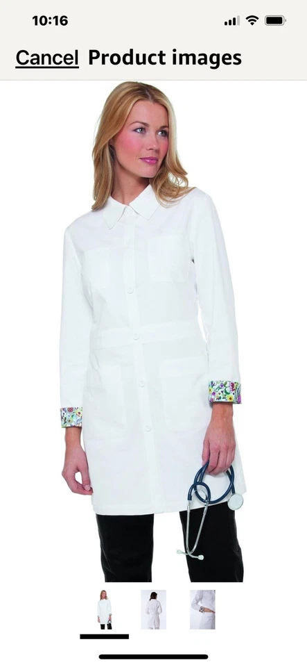 KOI FINE TWILL WOMENS 35 ¾" 4-POCKETS LAB COAT IN WHITE IN ALL SIZES NWT - LG - Image 1 of 4