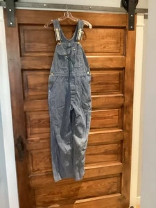 VINTAGE KEY Overalls 34x32 Blue Farmer Pinstriped Hickory Imperial Bib 90s - Bild 1 von 14