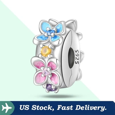 KUNSIR 925 Sterling Silver Clip Charm For Bracelet Floral Clasp Stopper Charm - Image 1 of 4
