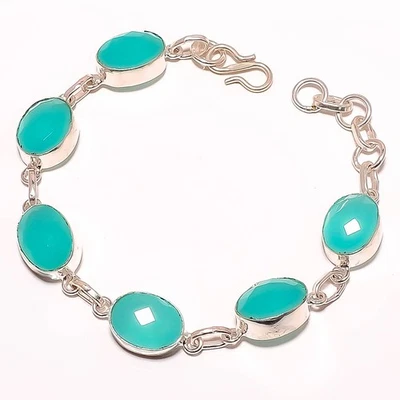 Brazalete de eslabones de joyería chapado en plata con piedras preciosas de calcedonia 7-7,99" TB7511-294 Foto 1 de 3