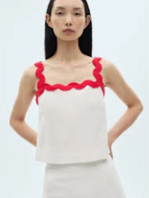 Top Mango Para Mujer Mango Contraste Correa Espagueti Blanco Con Rojo NUEVO Talla PEQUEÑA Foto 1 de 4
