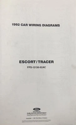 Ford Escort Mercury Tracer 1992 diagrama de cableado desplegable esquema eléctrico 92 Foto 1 de 3
