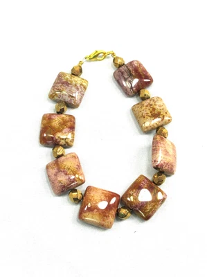 Pulseira de jaspe, contas espaçadoras de vidro, homens ou mulheres, 8" de comprimento #B30 - Imagem 1 de 4