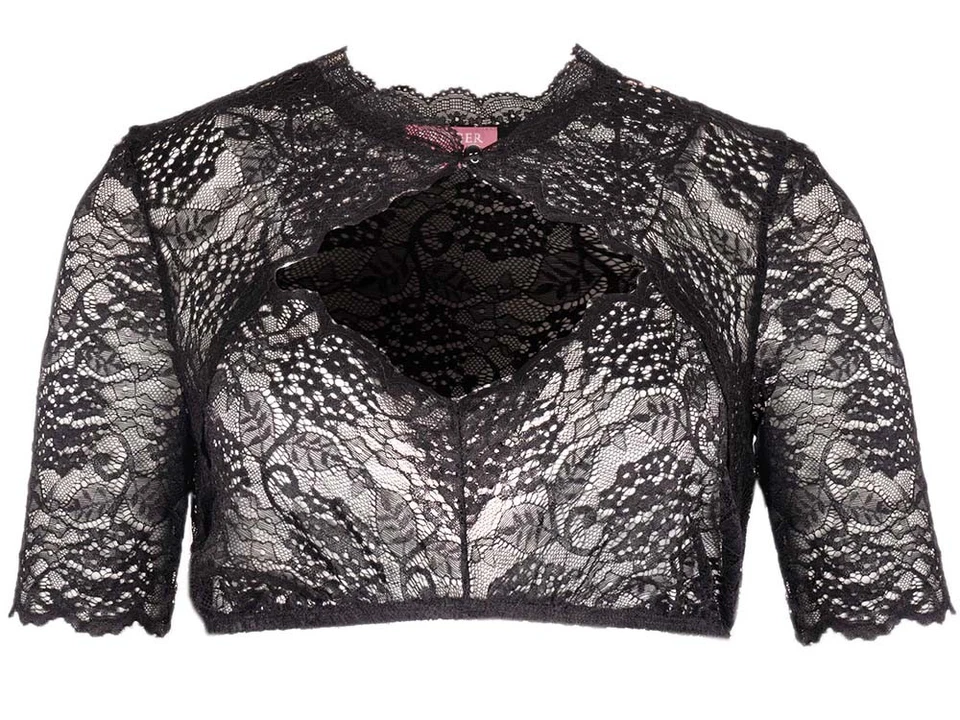 Dirndlbluse Sydney kurzarm schwarz Spitze Krüger halbarm Trachten Damen - Bild 1 von 1