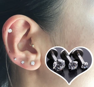 PAIR CZ Gem Labret Monroe Lip Bar Tragus Cartilage Helix Stud Upper Ear Piercing - Picture 1 of 6