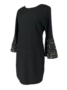 Badgley Mischka Black Size 6 Dress Grommet Embellished Shift Bell Sleeve NWT NEW - Picture 1 of 8