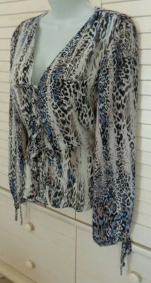 Bebe💗Super Cute Animal Print Tie Front & Tie Detail Long Sleeve Lined Top💗Sz M Foto 1 de 4