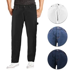 Men's Carpenter Work Jeans Hammer Loop Relaxed Fit Casual Cotton Denim Pants - Picture 1 of 22
