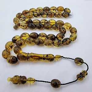 Transparent With Fossil Amber Egg 11x14 mm Islamic Prayer Beads 45 - Picture 1 of 3