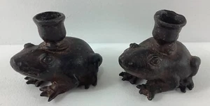 2-Piece Vintage Metal Frog Toad Candle Holder Halloween Decor. - Picture 1 of 7