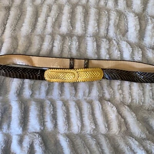 ACCESSOCRAFT NYC Vintage Gray Genuine Snakeskin Belt w/ Big GOLD Buckle Belt Adj - Picture 1 of 8