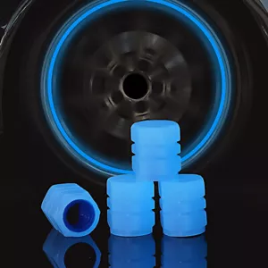 4X Luminous Blue Car Wheel Tire Tyre Air Valve Stem Caps Cover Accessories Trims - Picture 1 of 12
