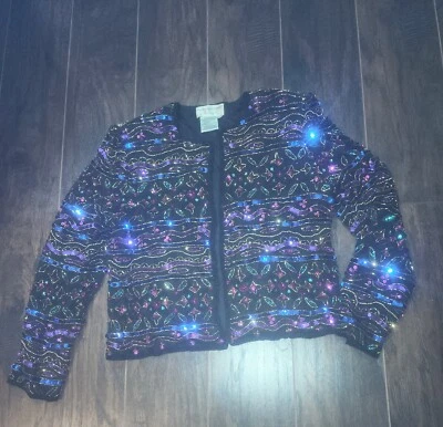  Vtg Adrianna Papell Silk Beaded Sequin Evening Formal Party Jacket Size M - Image 1 of 4