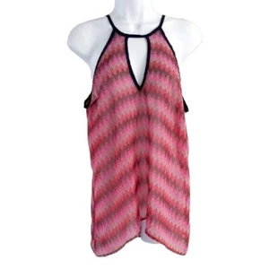 Blau Regen Chevron Tanktop rosa rot großes Schlüsselloch ärmellos halbtransparent zum Binden - Bild 1 von 7