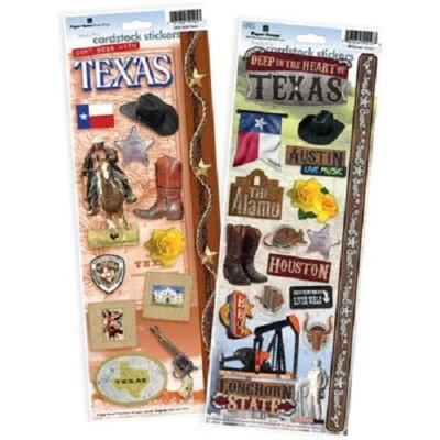 PAPER HOUSE PRODUCTIONS Stickers Cardstock PH 13" Texas X2 Longhorn Yellow Rose Oil Drill Cowboy Boots