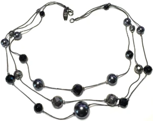 Collana gioielli vintage FIRMATA NEW YORK multifilo catena perline nere 74 - Foto 1 di 1