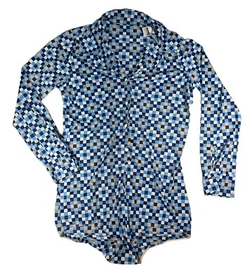 Vintage 60s 70s Bodysuit Montgomery Ward Geometric All Over Print See Pics 4 SZ - Image 1 of 4