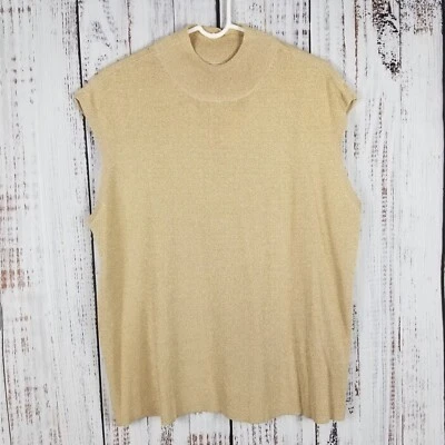 Coldwater Creek Nuevo con Etiquetas Seda Dorado Tejido Cuello Simulado Sin Mangas Suéter Shell Tank 3X Foto 1 de 4