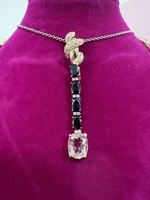18K Gold Natural 5.20CT Morganite Sapphire Diamond Pendant 14K White Gold Chain - Image 1 of 4